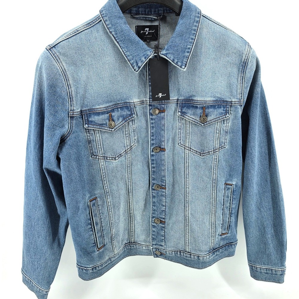 7 For All Mankind Mens The Perfect Trucker Jacket Denim Blue Stow Small NWT